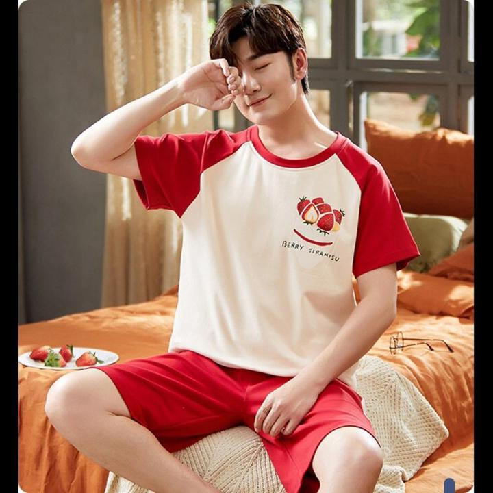 Couple Nightwear Suit Summer Sweet Cute Short Sleeve Pajamas Heart Pattern Homewear Men Plus Size M-3XL Cotton Pijamas Mujer