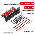 80W Amplifier DIY MP3 Decoder Board 12V 160W Bluetooth Music Player Car FM Radio Module Microphone TF USB Handsfree Call Record. 