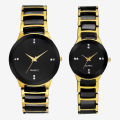 Couple Gold & Black Watch With Box Metal Chain - Watch.