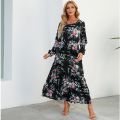 Women Maxi Dresses Sping Autumn Bohemian Casual Full Sleeve High Waist Beach Woman Chiffon Dresses Floral Vestidoes Long Dress.