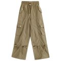 Autumn Fashion Khaki Cargo Pants Women Y2K High Waist Flap Pocket Wide Leg Trousers Loose Straight Pants Vintage Casual Jeans.