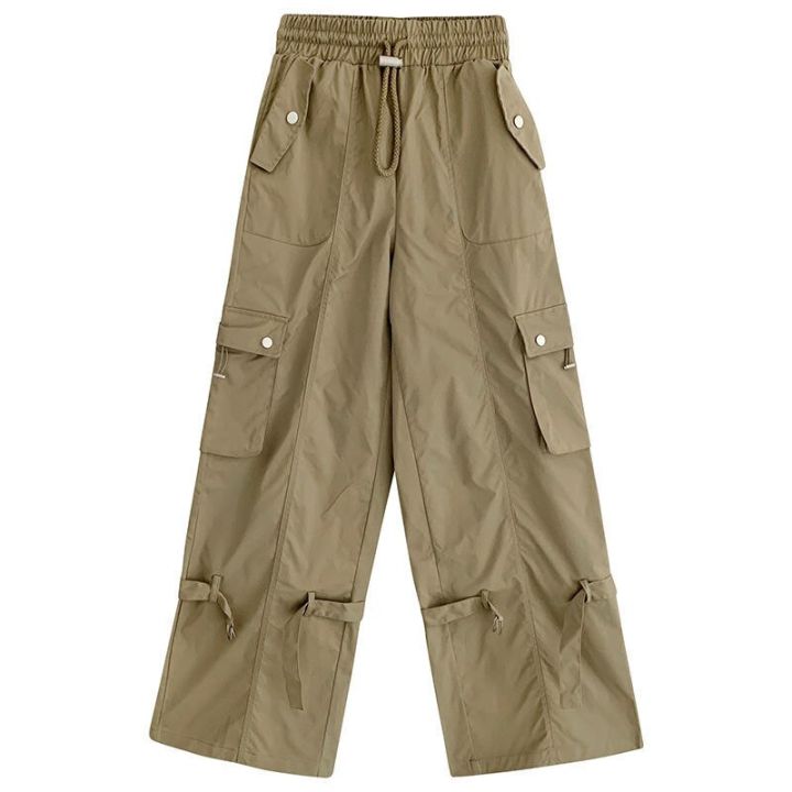 Autumn Fashion Khaki Cargo Pants Women Y2K High Waist Flap Pocket Wide Leg Trousers Loose Straight Pants Vintage Casual Jeans