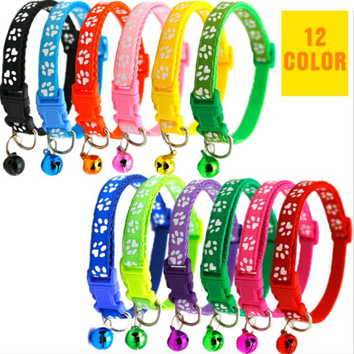Adjustable PET COLLAR with Bell Dog Print Safety Buckle Puppy