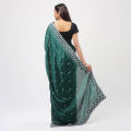 Indian Vichitra silk Green Saree with High-Quality Sequins Silvar Embroidery Work on Blouse.