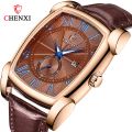 Men Watches Top Brand Luxury CHENXI Tonneau Quartz Watch Men's Leather Waterproof 30M Watches Business Fashion Date Male Clock.