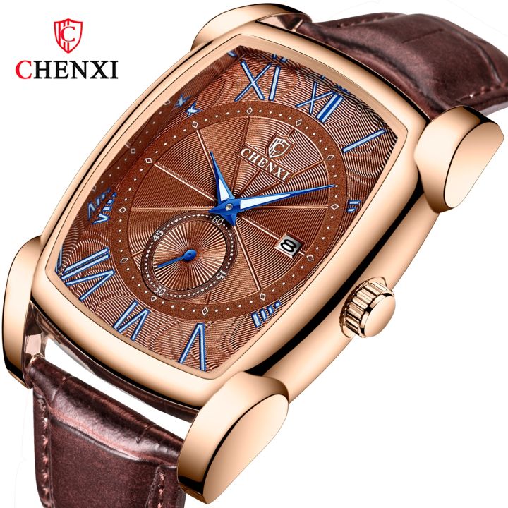 Men Watches Top Brand Luxury CHENXI Tonneau Quartz Watch Men's Leather Waterproof 30M Watches Business Fashion Date Male Clock