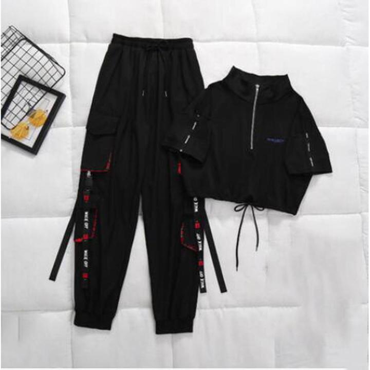 Autumn Women High Waist Cargo Pants Cool Girls Handsome TwoPiece Pants