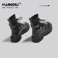 【Xiaojing Exclusive】Trendy Martin Boots Women2023Autumn New British Style Boots Thick Bottom Height Increasing Insole Single Boots. 