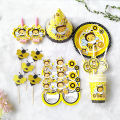 Bee Birthday Party Decors Disposable Tableware Kit Bee Yellow Black Polka Dot Balloons Kids Birthday Bee Baby Shower Supplies. 
