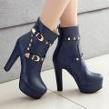 korean fashion boots for women ladies Women's Round Head Thick Heel Boots Waterproof Platform High Heel Boots.