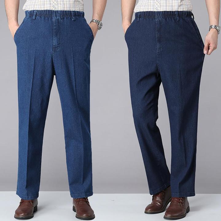 Men's%20Jeans%20Solid%20Elastic%20Belt%20Drawstring%20Straight%20Sleeve%20Denim%20Pants%20Elastic%20Middle%20and%20Old%20Men's%20Jeans%20-%20Image%207