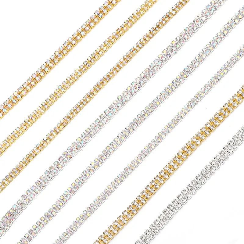 2.5cm Diamond Rhinestone Trim Ribbon - 50cm Roll, Red Stone Gold Chain For DIY Crafts