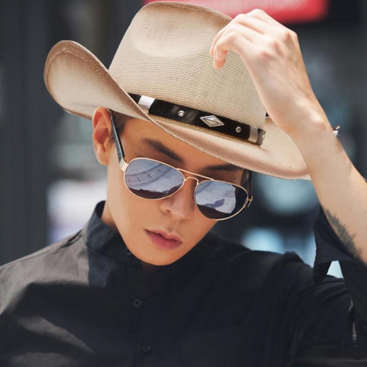 Men Fashion Cowboy Hat Outdoor Wide Brim Sun-shade Straw Hat