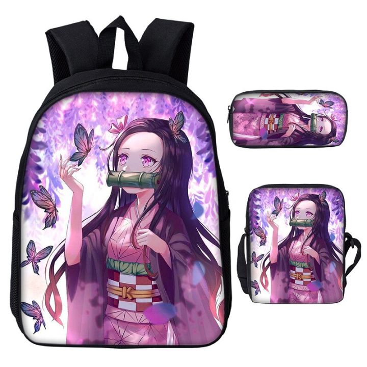 Beautiful Kamado Nezuko Backpack Boys Girls Demon Slayer School Bag 3 Pcs Set Book Bags Pencil Bag Back To School Gifts Mochila
