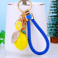 Creative Cute with Diamonds Fruit Small Lemon Car Key Ring Women's Bag Pendant Metal Key Chain Ring Cartoon Gift. 