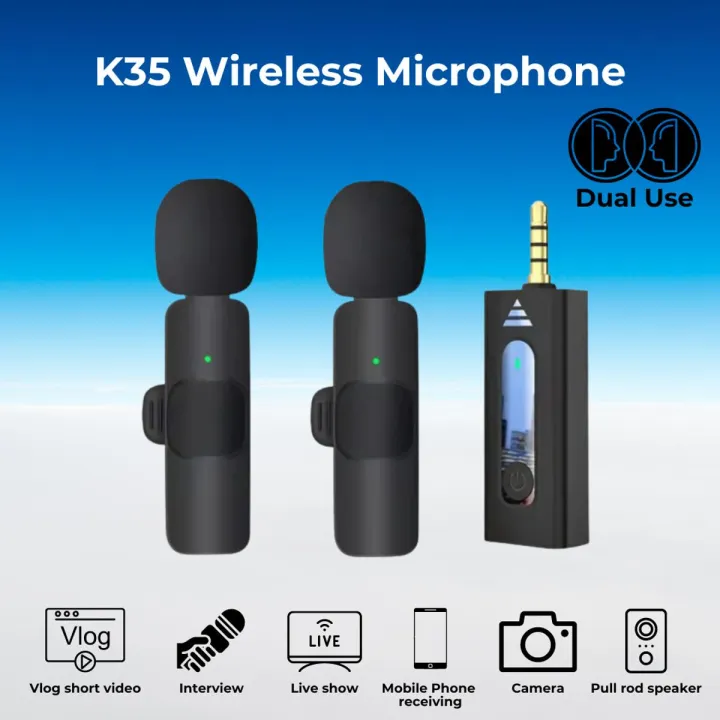 K35%20Dual%20Wireless%20Microphone%203.5mm%20Supported%20for%20Camera,%20Sound%20card,%20Smartphone%20-%20Image%202