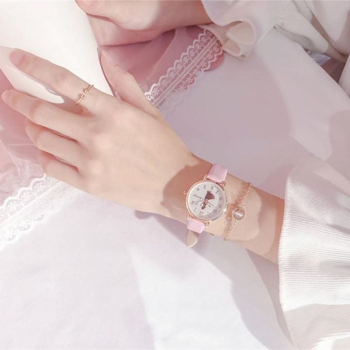 J047%20Cute%20girly%20watch%20Korean%20version%20simple%20literature%20and%20art%20small%20fresh%20white%20with%20ins%20girls%20junior%20high%20school%20students%20Japanese%20cherry%20blossom%20powder%20-%20Image%204