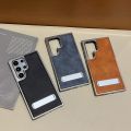 HODON Luxury Leather Electroplating Kickstand Case for Samsung Galaxy S25 S24 S23 S22 S21 Ultra S23 FE S24 Plus Cases Fold Bracket Holder Hard Protection Cover. 