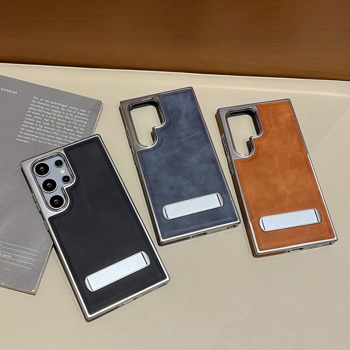 HODON%20Luxury%20Leather%20Electroplating%20Kickstand%20Case%20for%20Samsung%20Galaxy%20S25%20S24%20S23%20S22%20S21%20Ultra%20S23%20FE%20S24%20Plus%20Cases%20Fold%20Bracket%20Holder%20Hard%20Protection%20Cover%20-%20Image%2010