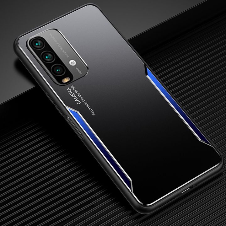 For Xiaomi Redmi Note 9 4G/Redmi 9 Power/Redmi 9T Electroplated Metal Back Panel Soft TPU Bumper Double Shockproof Protective Cover Compatible case
