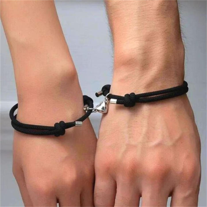 Black And White Rope Braided Bracelet Alloy Magnet Attachment