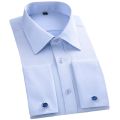 2023 Men French Cuff Dress Shirt Cufflinks New White Long Sleeve Casual Buttons Male Brand Shirts Regular Fit Clothes.