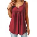 Hot Women Tank Top Loose Solid U Neck Female Camisole Sleeveless Pleated Tank Top Ladies Button 2020 summer women Loose Vest. 