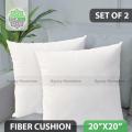 Standard Fiber Cushion, Tissue Fabric, White, (20"x20"), Set of 2.