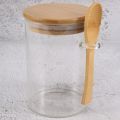 Glass Food Airtight Canister Castor Lid Storage Tank Jar Bamboo Food Container with Wooden Spoon.
