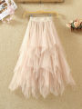 Women irregular Tulle Skirts Fashion Elastic High Waist Mesh Tutu Skirt Pleated Long Skirts Midi Skirt Saias Faldas Jupe Femmle. 
