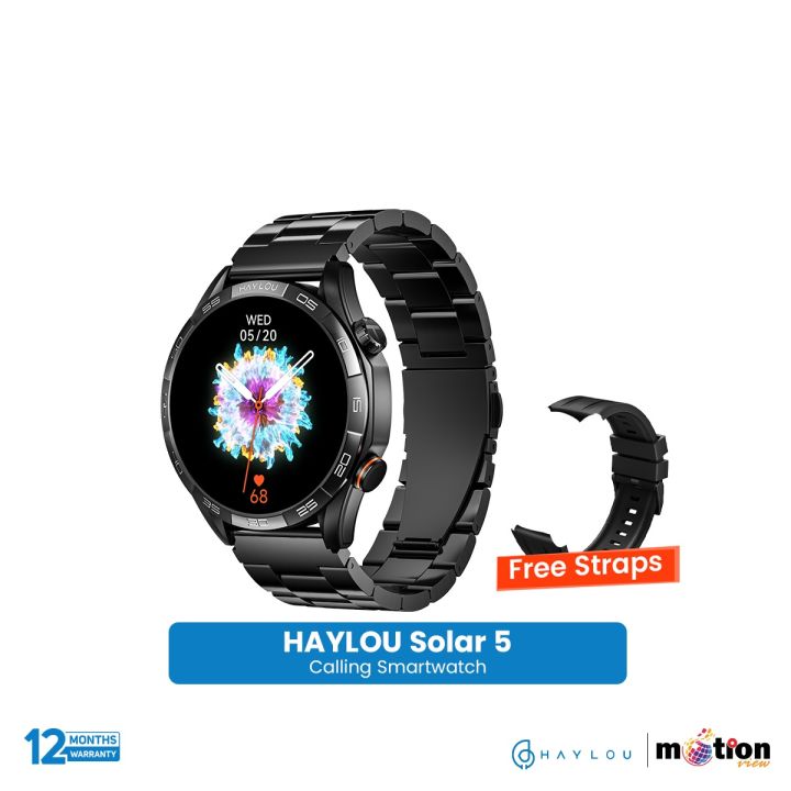 Haylou Solar 5 1.58" AMOLED Display BT Calling Smart Watch ( Metallic + Silicone ) Strap