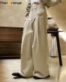 HanOrange 2024 Spring Fashion Double Pleated Design Wide Leg Pants Women Lazy Loose Silhouette High Waist Casual Trousers Female.