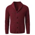 Men's Shawl Collar Cardigan Sweater Slim Fit Cable Knit Button up Black Merino Wool Sweater. 