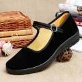 Old Beijing Cloth Shoes Women's Square Mouth Shoes Soft Bottom Non-Slip Wear-Resistant Hotel Front Desk Work Shoes Mother Shoes Black Flat Velvet Generation. 