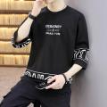 【2023】 Fashion O-Neck Loose Printed All-match T-Shirt Men's Clothing 2023 Spring New Casual Pullovers Three Quarter Korean Tee Shirt.