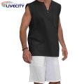 Sleeveless Tee Shirt Stylish Men's V-neck Le-up Ta Tops Sleeveless Solid Color Shirt with Patch cket Trendy Stwear. 