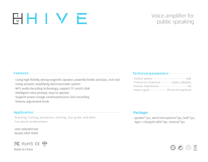 HIVE%20M300%20Portable%20Voice%20Amplifier%20with%20Headset%20Microphone%20for%20Teacher%20&%20Multiple%20Locations%20Classroom,%20Meetings%20and%20Outdoors%20-%20Image%203