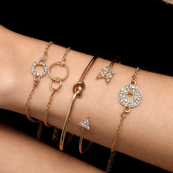 Fashionable%20Golden%20Color%20Stone%20Bracelet%205%20Pcs/set%20Bracelet%20Set%20For%20Girls%20-%20Image%204