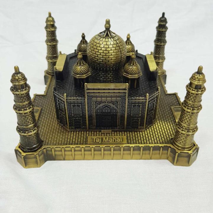 Big Size Antique finish Indian Souvenir Majestic Tajmahal Metal Miniature statue showpiece Metal Crafts World Landmark Building Model Architectural Creatives Taj Mahal for Home Office Decor Ornaments