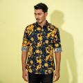 MENS CASUAL SHIRT- NAVY/YELLOW. 