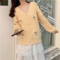Knitted Cardigan Coat Women's CherryInsInternet Celebrity Same Style Cute WildVCollar Slimming Korean Style Thin Sweater.