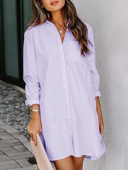 Womens%20Button%20Down%20Shirt%20Dresses%20with%20Pockets%20Cotton%20Button%20Up%20Tunics%20Long%20Sleeve%20Solid%20High%20Low%20Blouse%20Tops%20For%20Summer%202025.%20-%20Image%205