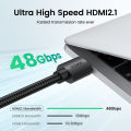 Ugreen HDMI 2.1 Cable Ultra High-speed 8K@60Hz eARC 48Gbps HDR Dolby Vision HDCP 2.3 Thin Slim Lead for Xiaomi Mi Box PS5 HDMI Splitter Cable HDMI Dolby Vision 48Gbps HDMI for Computer Projector. 