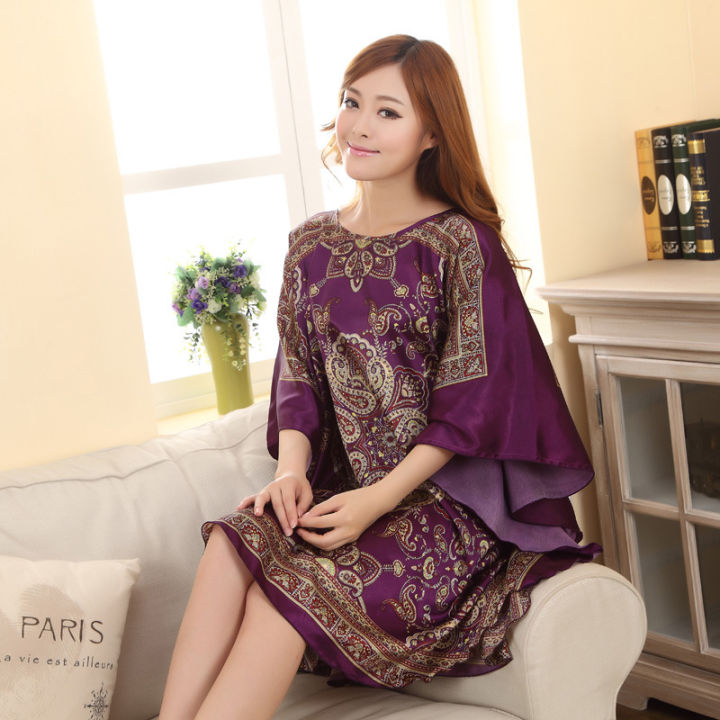 Summer New Light Blue Chinese Style Silk Rayon Robe Women's Loose Home Dress Vintage Kaftan Bath Gown Pajamas Z02 House Foocus