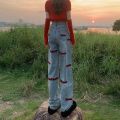 Embroidered straight-leg jeans women's summer and autumn 2024 new plus-size pear-shaped figure shows thin high-waisted loose wide-leg pants.