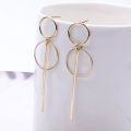 Vintage Long Drop Earrings For Women Fashion Jewelry Korean Double Circle Metal Geometric Golden/Silver Hanging Dangle Earring For Girl - Ear Ring. 