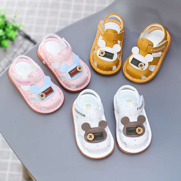 Summer girl little princess boys soft soled baby walking shoes, 0-1 3 years old, children cry, shoes make a sound