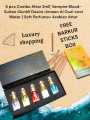 5 pcs Combo Attar 3ml( Vampire Blood-Sultan-Dunhil Desire-Ameen Al Oud-cool Water ) Soft Perfume+ Arabian Attar. 