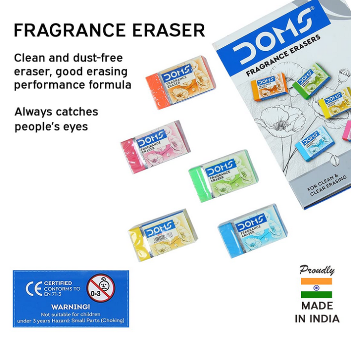 Doms Non-Toxic Fragrance Erasers Set | For Clean & Clear Erasing | Stationery Gift Item For Kids & Students | Playful Body Colors | Pack of 5 Pieces