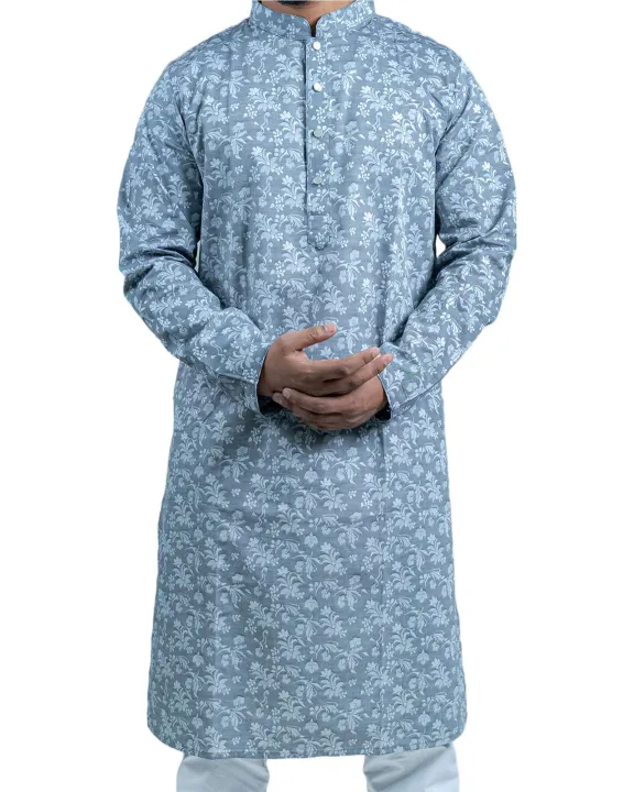 Stylish,%20Fashionable%20%20&%20Casual%20Men'%20s%20Cotton%20Punjabi%20Light%20Ash%20Color%20For%20Men%20Panjabi%20-%20Image%202